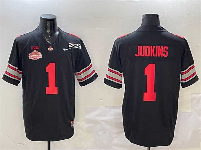 Mens Ohio State Buckeyes #1 Quinshon Judkins Black 2025 CFP Final With National Champions Patch F.U.S.E. Vapor Limited Stitched Jersey